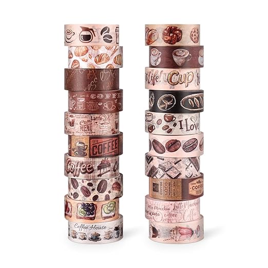 20 Rolls Coffee Theme Washi Tape Set, Writable Decorative Tapes - Image 8