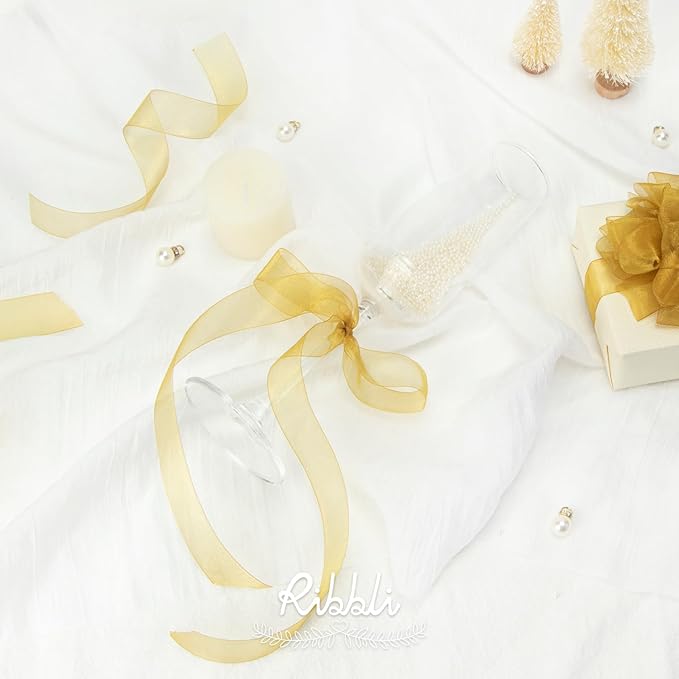 Ribbli Pale Gold Organza Ribbon, 1/2 Inches x Continuous 50 Yard, Cookie - Image 3