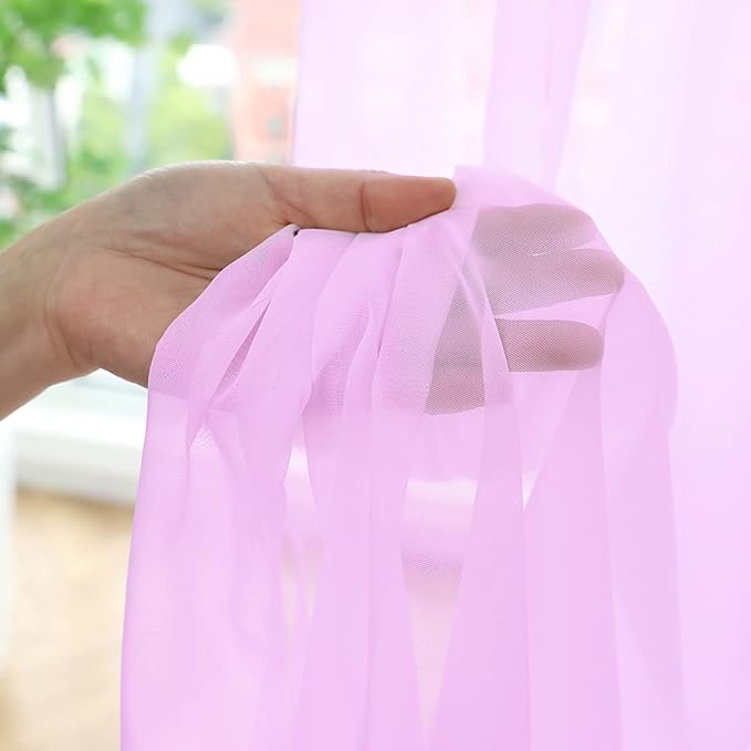 Window Pink Sheer Curtains 48 Inches Width 45 Inches Long 2 Panels Sheer - Image 4