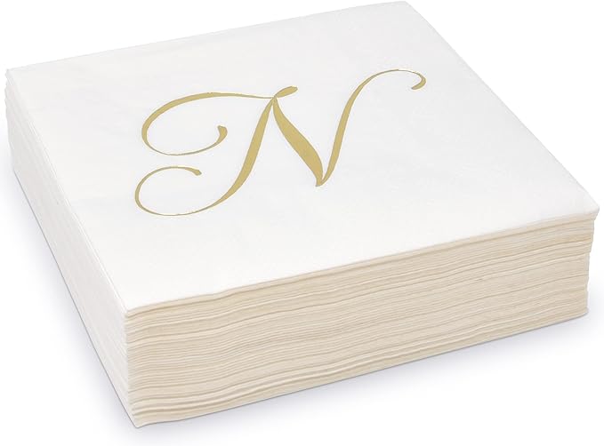 Gift Boutique 100 Gold Monogram Cocktail Napkins Letter N Disposable Paper Pack - Image 4
