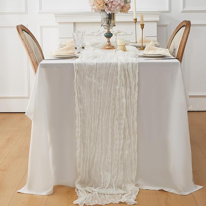 White 12 Pack Cheesecloth Table Runner 120 Inch 10 FT Boho Rustic Gauze - Image 7