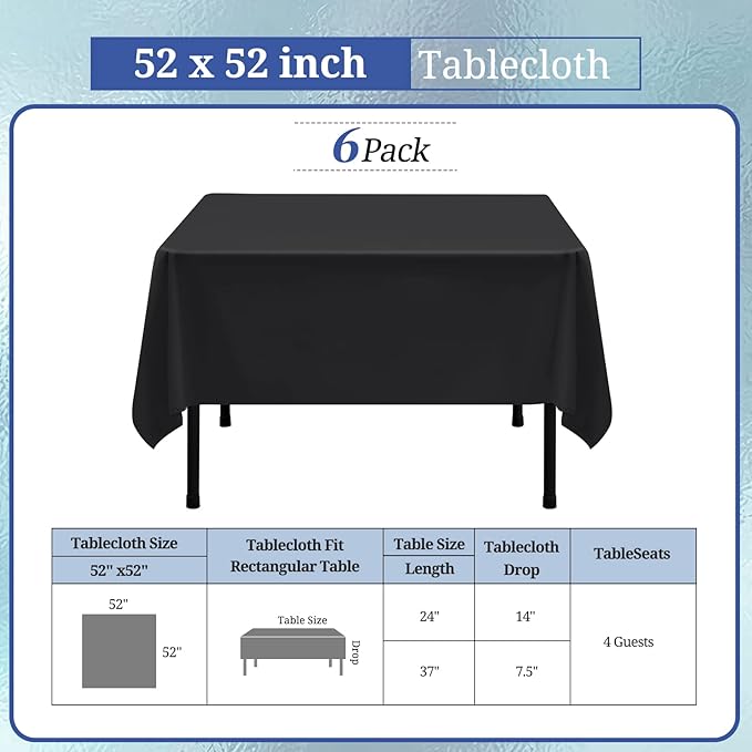 6 Pack Black Square Tablecloths - Image 2