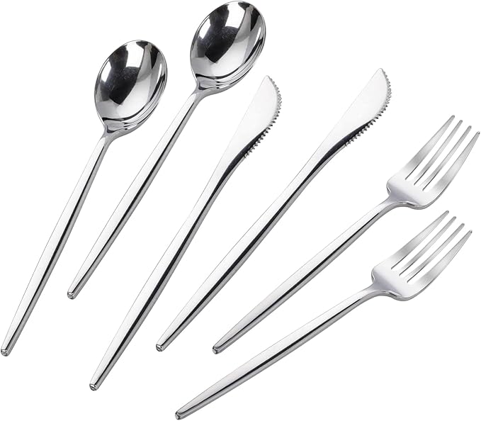 PULOTE 300PCS Silver Plastic Silverware Disposable by PULOTEpartywareWesupplyproductsandyouenjoylife