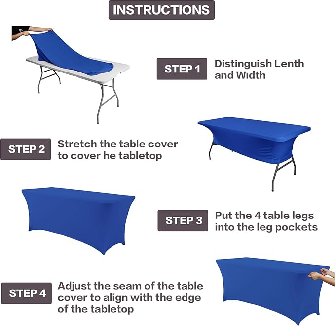 IVAPUPU 2 Pack 8FT Table Cloth for Rectangular Fitted Events Stretch Royal Blue - Image 4