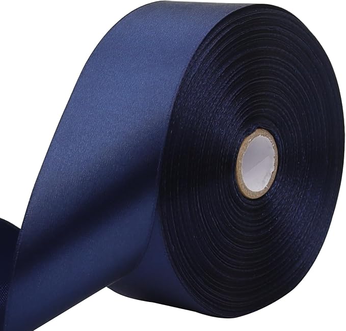 Deep Blue Solid Satin Ribbon 1-1/2 Inch 50 Yards Solid Polyester Fabric Ribbon by Riunbb