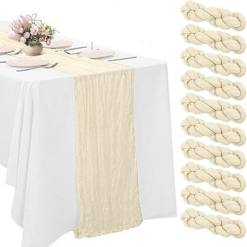 10 Pack Beige Cheesecloth Table Runner -21*120Inch Long Boho Wedding Table Decor by MIRRASMIRROR