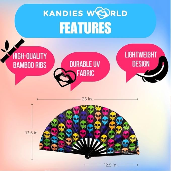 Kandies World UV Reactive Custom Festival Folding Hand Fan - Image 2
