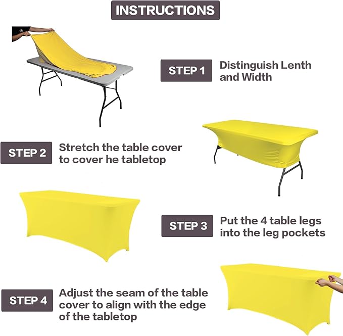 IVAPUPU 2 Pack 4FT Table Cloth for Rectangular Fitted Events Stretch Yellow - Image 4