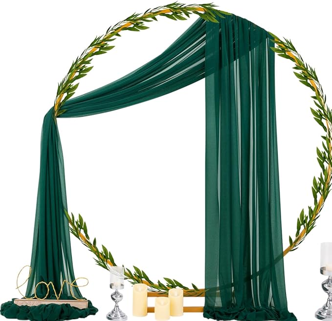 Socomi Wedding Arch Draping Fabric 29" x 20Ft 4 Panels Emerald Green Sheer - Image 4