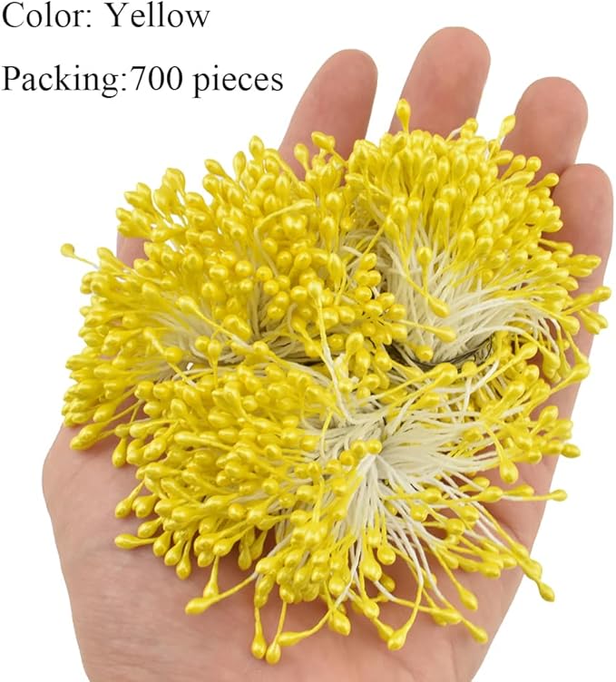 HAHIYO 700Pcs 3mm Yellow Pearl Straight-head Artificial Floral Pistil - Image 7