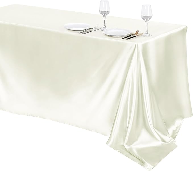 TURSTIN 1 Pack Ivory Satin Tablecloth 102 x 58 Inch Overlay Satin Table Cover by TURSTIN