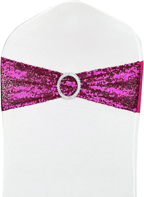 10 Pcs Chair Sashes Sequin Stretch Chair Bands Spandex Polyester Bows by LIZIMI