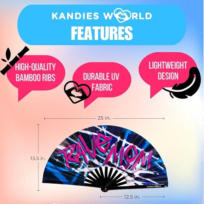 Kandies World UV Reactive Custom Festival Folding Hand Fan - Image 2