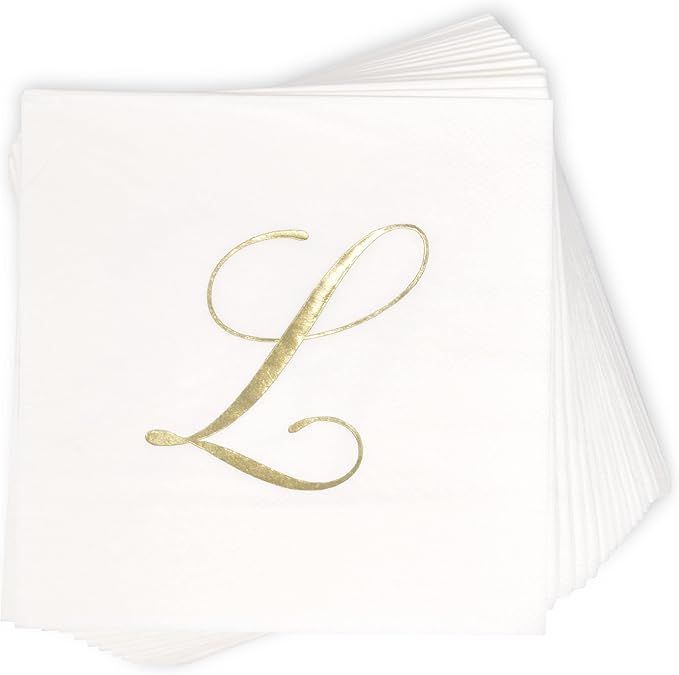 Gift Boutique 100 Gold Monogram Cocktail Napkins Letter L Disposable Paper Pack - Image 5