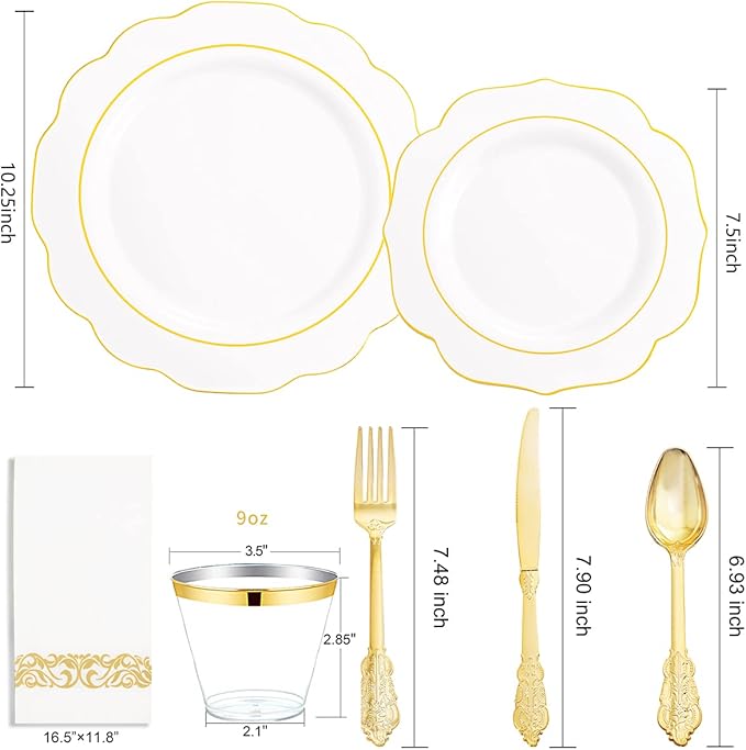 NOCCUR 175PCS Gold Plastic Plates - Image 2