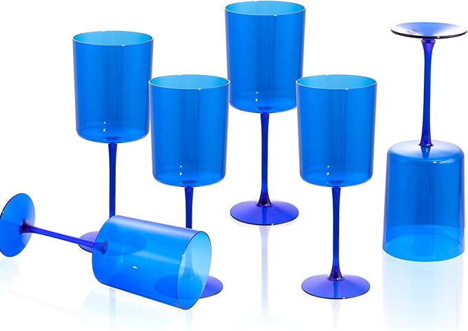Ciaell 6 Pack Blue 10 Oz Plastic Wine Glasses by Ciaell