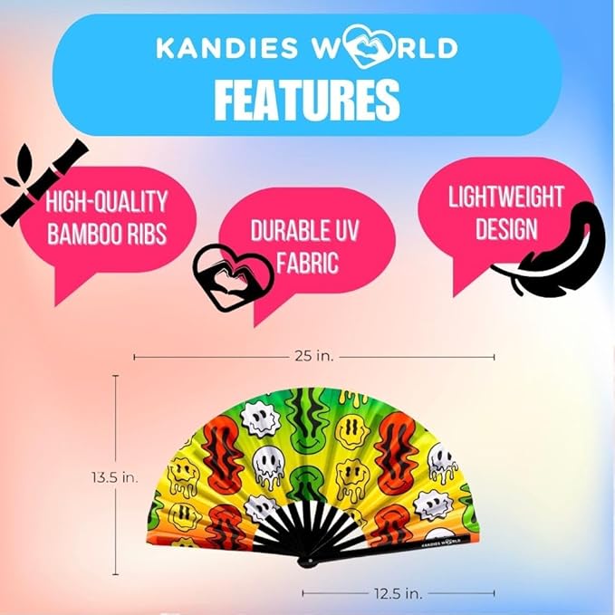 Kandies World UV Reactive Custom Festival Folding Hand Fan - Image 2