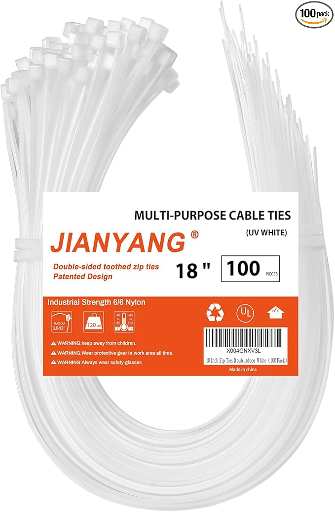 18 Inch Zip Ties Double Sided Toothed, 120 LBS Tensile Strength Heavy Duty by JIANYANG
