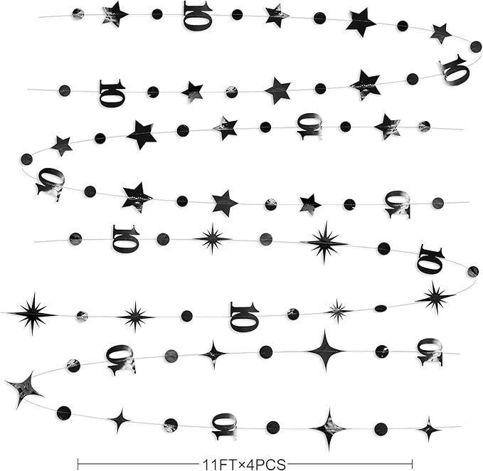 Black 10th Birthday Decorations Number 10 Circle Dot Twinkle Star Garland - Image 2