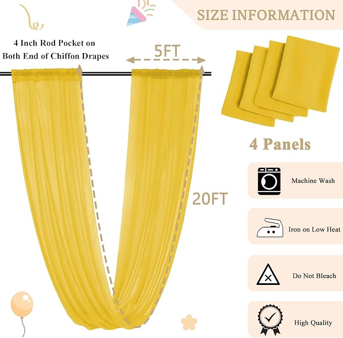 MODFUNS Ceiling Drapes for Parties Gold Ceiling Draping Fabric 5x20ft 4 Panels - Image 3