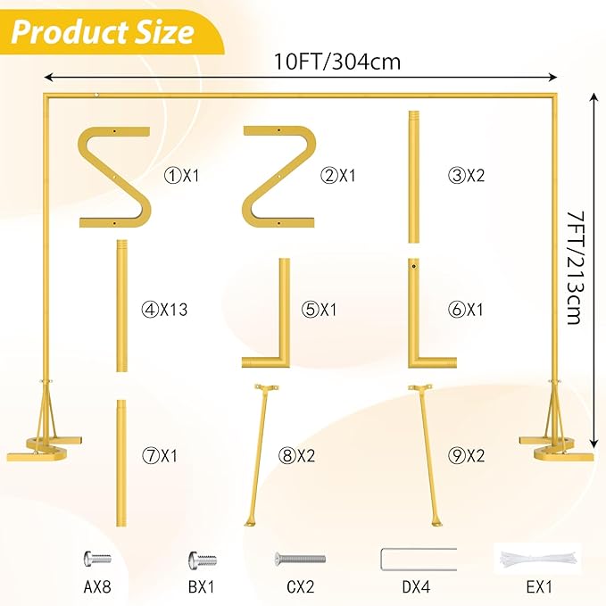 HAITRAL 10x7 FT Backdrop Banner Stand, Square Wedding Arch Balloon Metal Frame - Image 3