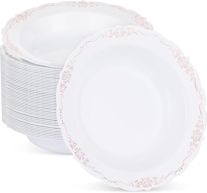 50 Pack White Plastic Bowls by Bestluck