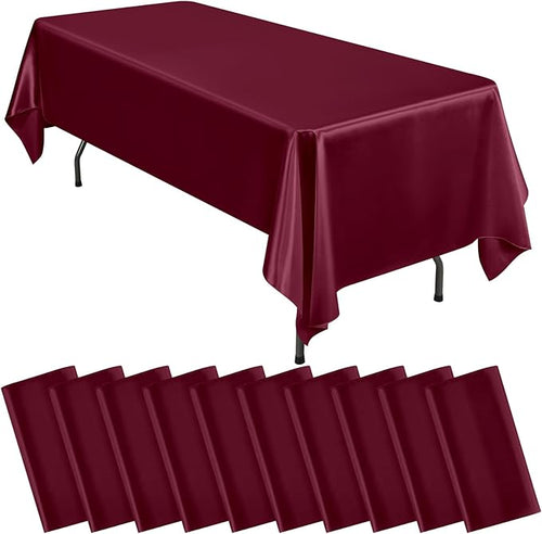 10 Packs Satin Tablecloth 57 x 108 Inch Burgundy Rectangular Table Cloth Silk by Lumaycens