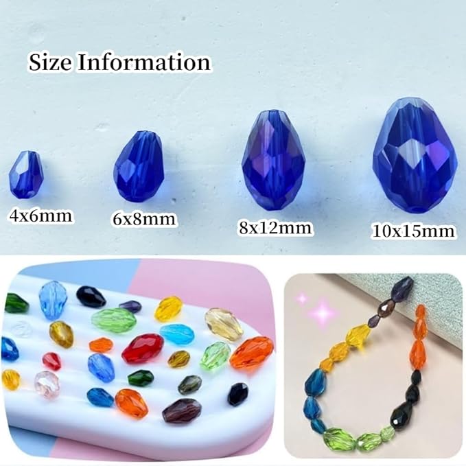 100pcs 8x12mm Teardrop Crystal Glass Beads Vertical Hole Faceted Glass Teardrop - Image 2