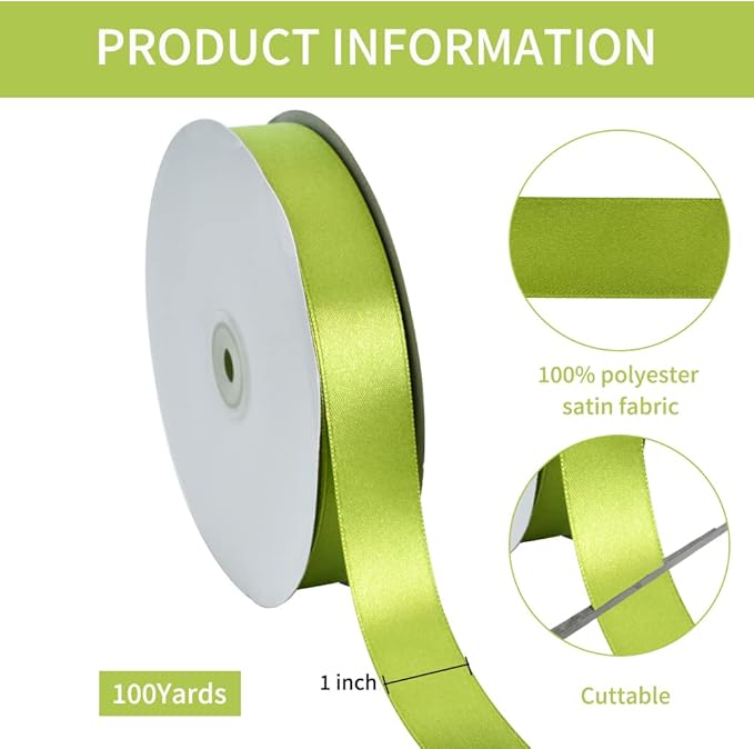 TONIFUL 1 Inch x 100yds Sage Olive Green Satin Ribbon, Thin Solid Color Satin - Image 2