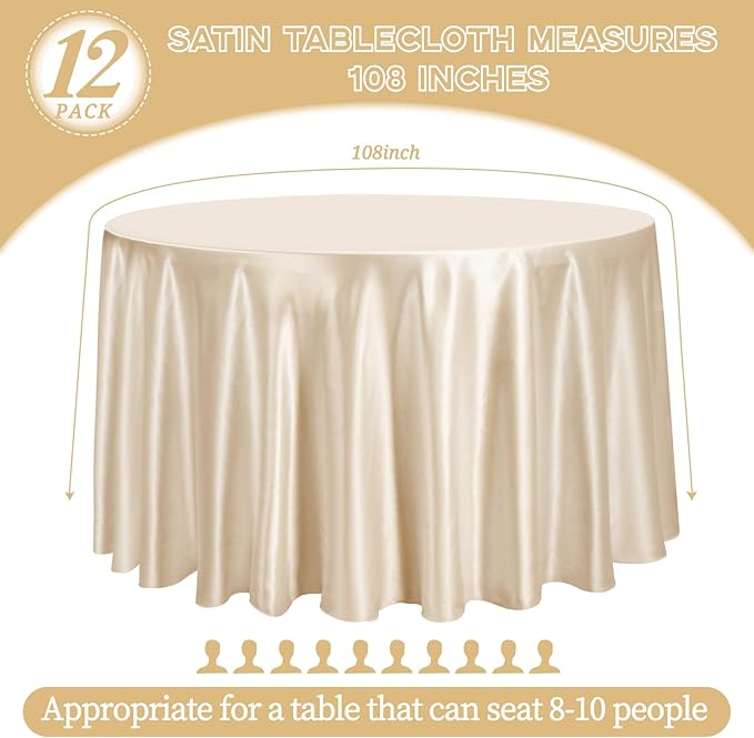 12 Pack 108 Inch Champagne Satin Tablecloth - Image 2