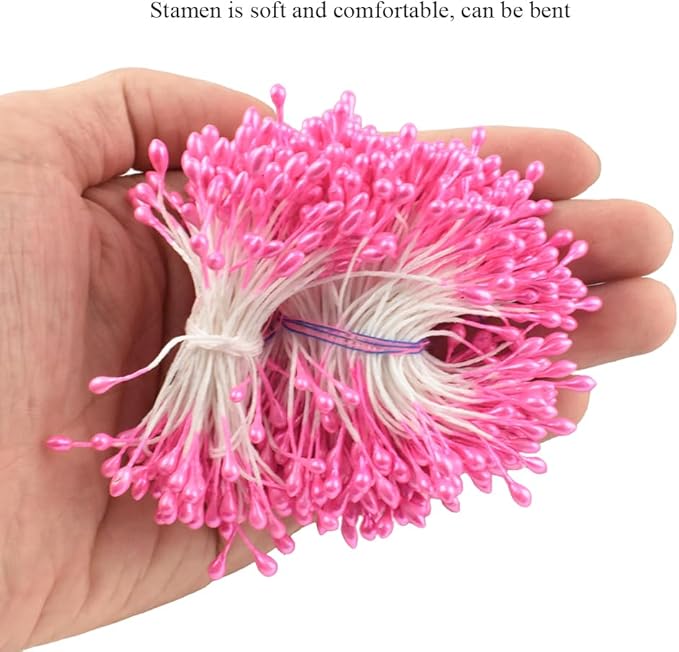 HAHIYO 700Pcs 3mm Dark Pink Pearl Double Head Flower Stamen Pistil - Image 6