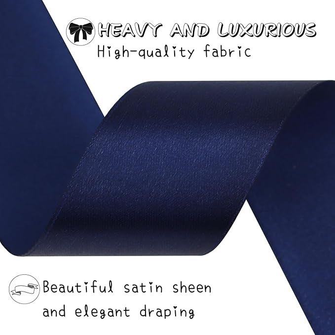 Deep Blue Solid Satin Ribbon 1-1/2 Inch 50 Yards Solid Polyester Fabric Ribbon - Image 3