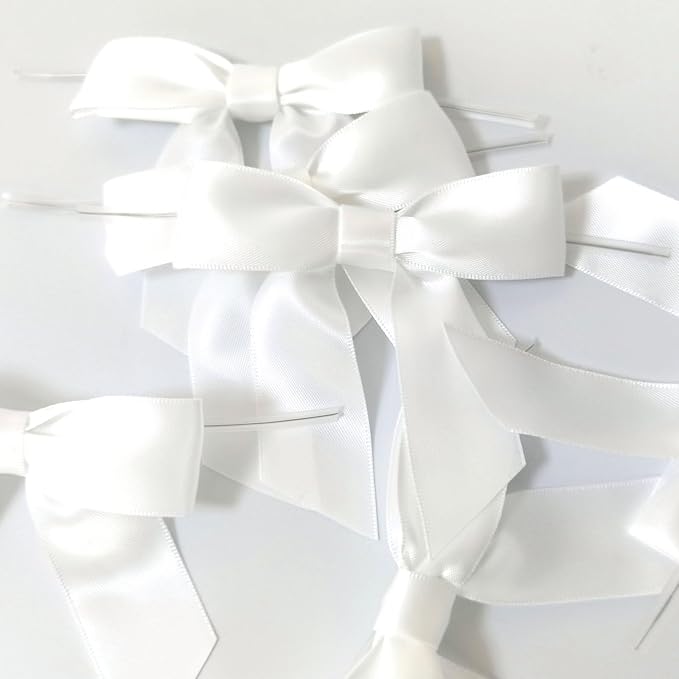 36pcs 3-1/2" White Satin Ribbon Bows - Image 5
