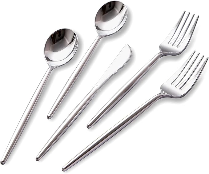 SUT 150Pcs Silver Plastic Silverware, Heavy Duty Disposable Silverware by SeeYouTomorrow