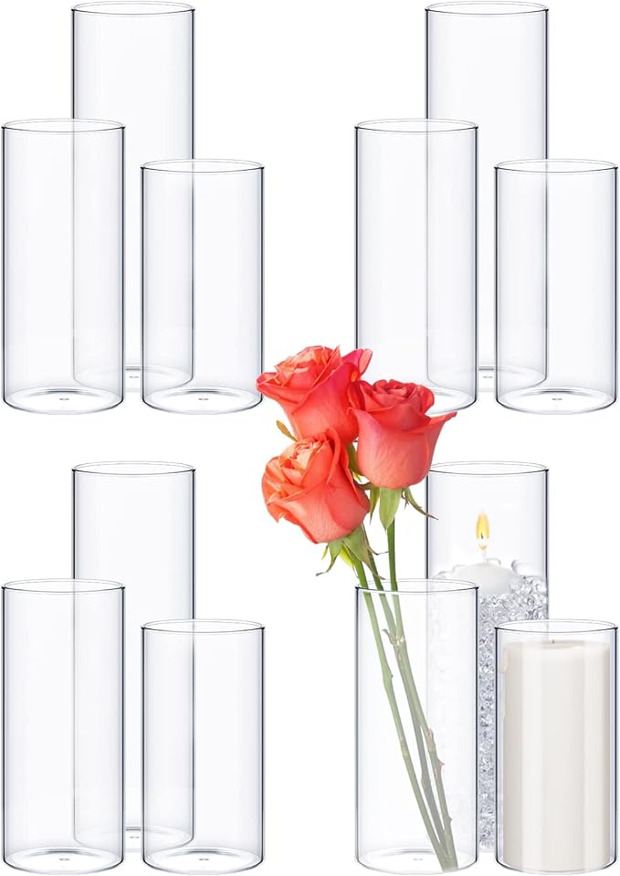12 Pcs Thin Glass Cylinder Vases 2.5''/3.3'' Diameter 2mm Wall Thickness Clear by Didaey