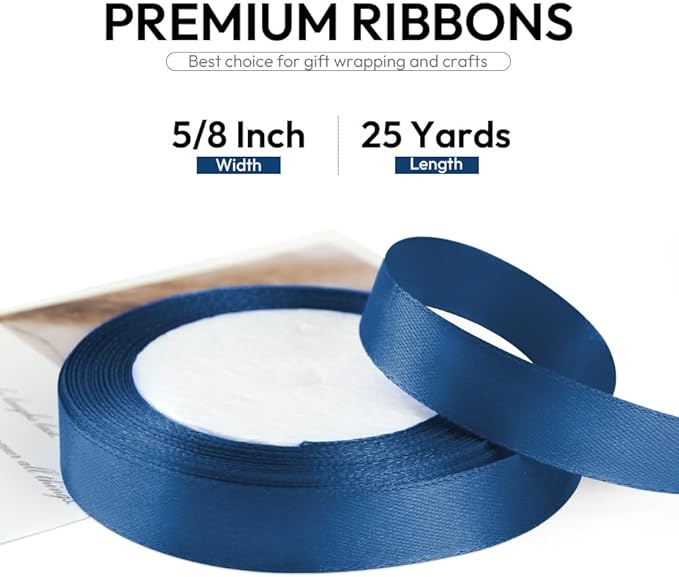 5/8 Inch 25 Yards Satin Ribbon Dark Blue, Solid Color Fabric Ribbon - Image 7