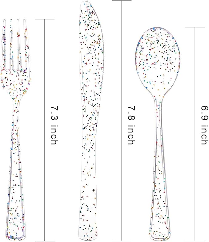 Supernal 360pcs Clear Plastic Silverware, Glitter Disposable Cutlery - Image 7