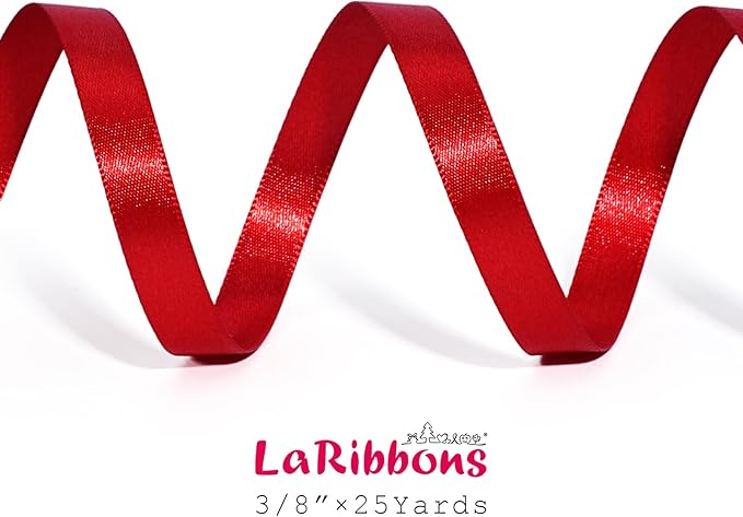LaRibbons Bright Red Satin Ribbon 3/8 Inch 25 Yards Luxury Double Faced Red - Image 5