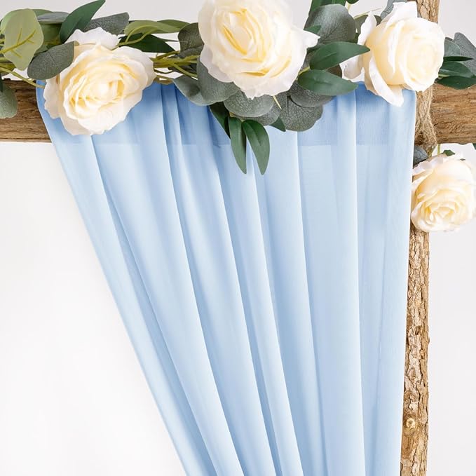 Socomi Wedding Arch Draping Fabric 2 Panels 29" x 19Ft Baby Blue Sheer Chiffon - Image 3