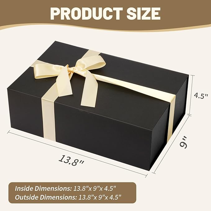 Rinrda 5 Pack Large Black Gift Box, 13.75"x9"x4.5", Gift Boxes - Image 2