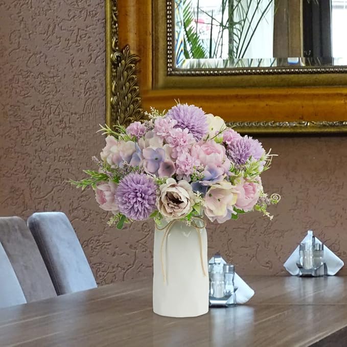 LESING Artificial Peony with Vase Silk Flowers Bouquets Fake Hydrangea Bulks - Image 5