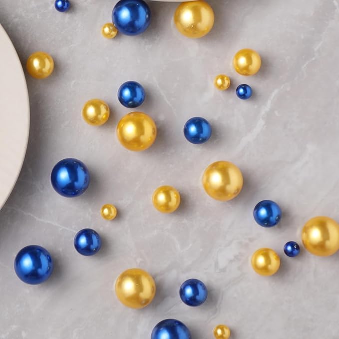 200 Pcs Vase Filler Beads Gold and Blue Pearl Beads - Image 6