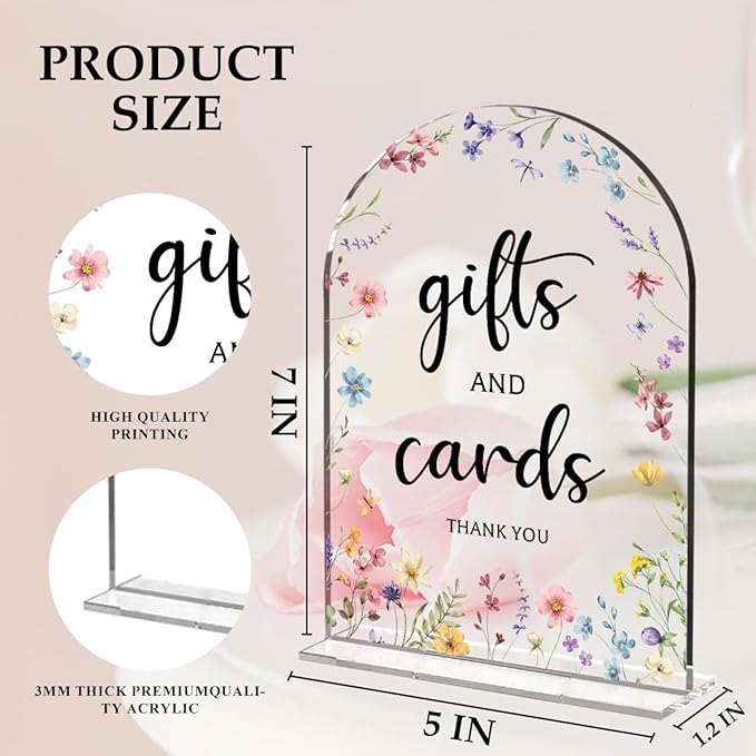 Cards And Gifts Sign, Arch Acrylic Wedding Sign, 5x7 Inch, Wedding Sign - Image 2