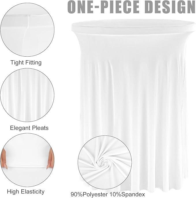 Fivenl 2 Pack Spandex Cocktail Table Skirt 32"x 43" White Stretch Cocktail - Image 2