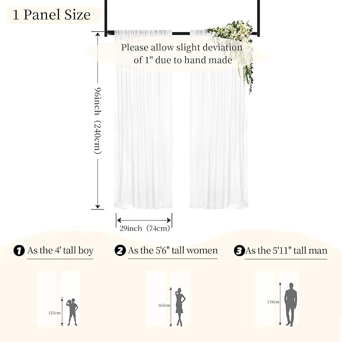 DUOBAO Chiffon Backdrop Curtain-2 Panels 29"x96" Sheer Drapes Beach Backdrops - Image 4