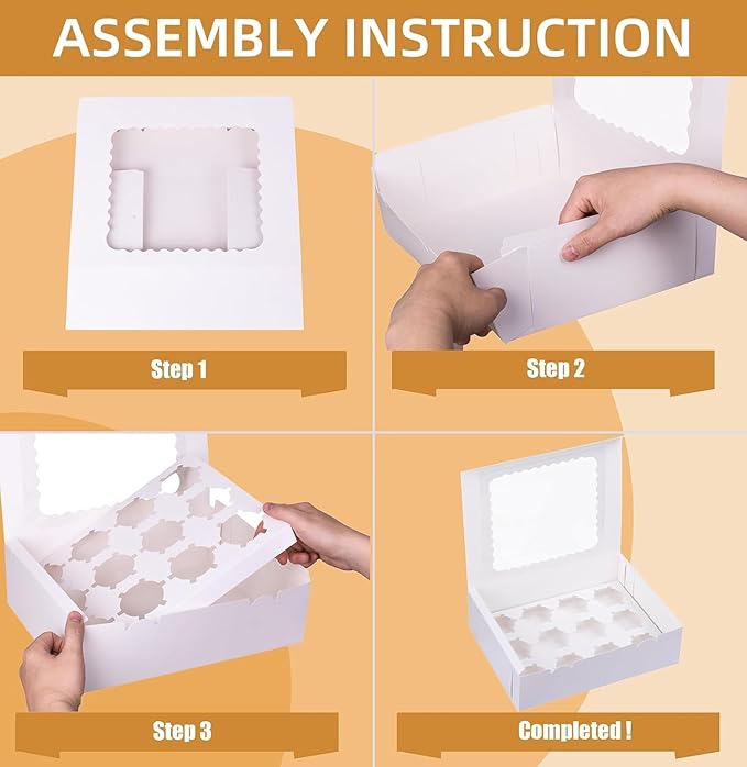 12-Set Cupcake Boxes Hold 12 Standard Cupcakes, Food Grade Cupcake Holders - Image 8