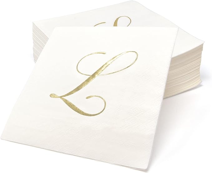 Gift Boutique 100 Gold Monogram Cocktail Napkins Letter L Disposable Paper Pack - Image 2
