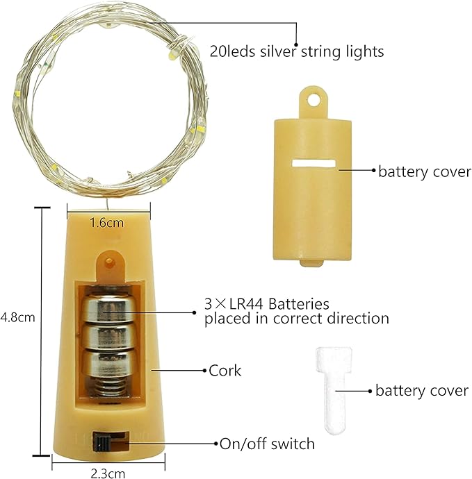20 LED Wine Bottle Lights with Cork, 15 Pack Battery Operated Cork Shape Fairy - Image 5