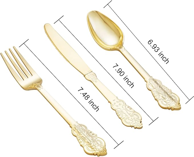 bUCLA 600 Pieces Gold Plastic Silverware - Image 3