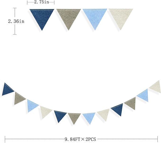Dusty Blue Party Decoration Gray Blue Felt Hanging Triangle Mini Bunting - Image 2